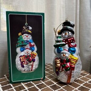 Vintage Mercury Glass Snowman Ornament Mouth Blown‎ Handpainted Christmas 10"